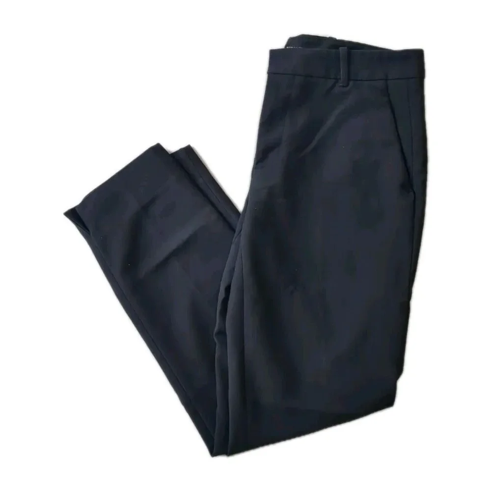 Zara Women Pants Medium Casual Flat Front Belt Loops Zip Chino Pkts Navy Blue M